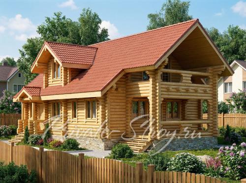 Загородный дом из бревна. Проект Д-205БО  фото