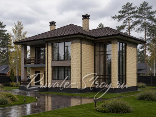 Загородный дом из кирпича - Проект Д-299К 3D визуализация