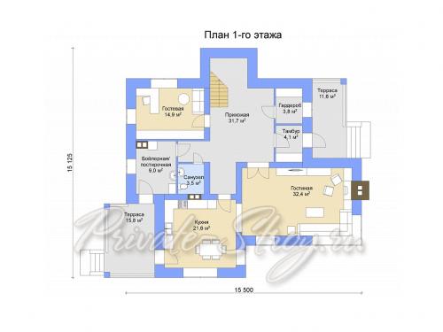 Загородный дом из кирпича - Проект Д-296-1К план 1 этажа