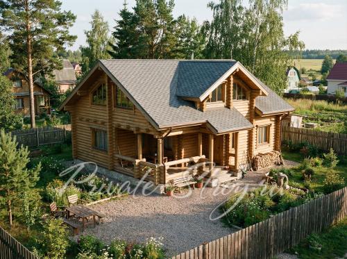 Загородный дом из бревна. Проект Д-190-1БО  фото