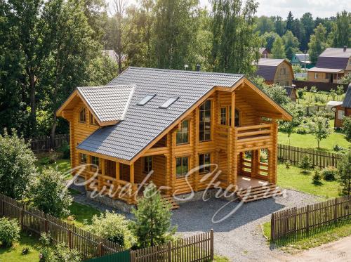 Загородный дом из бревна. Проект Д-208-1БО  фото